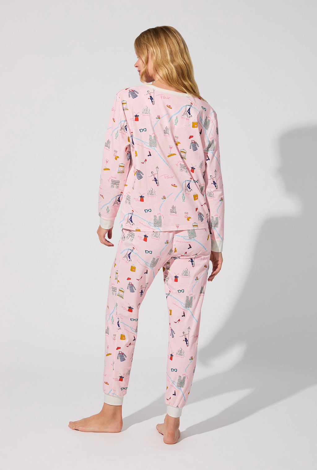 48 Hrs In Paris  Long Sleeve Pullover Crew and Jogger Stretch Jersey PJ Set