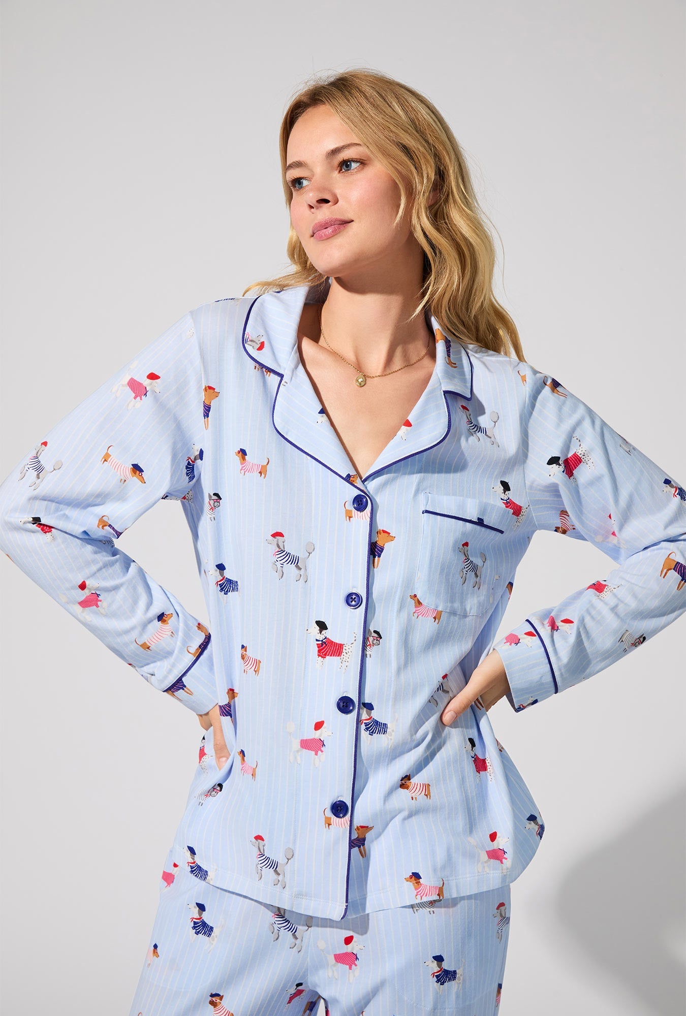 French Pups Long Sleeve Classic Stretch Jersey PJ Set