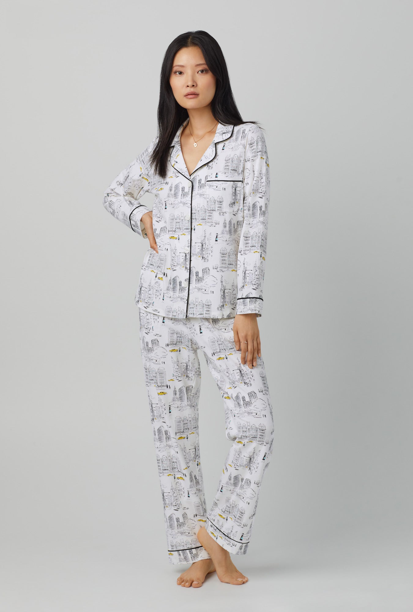 City That Never Sleeps Long Sleeve Classic Stretch Jersey PJ Set