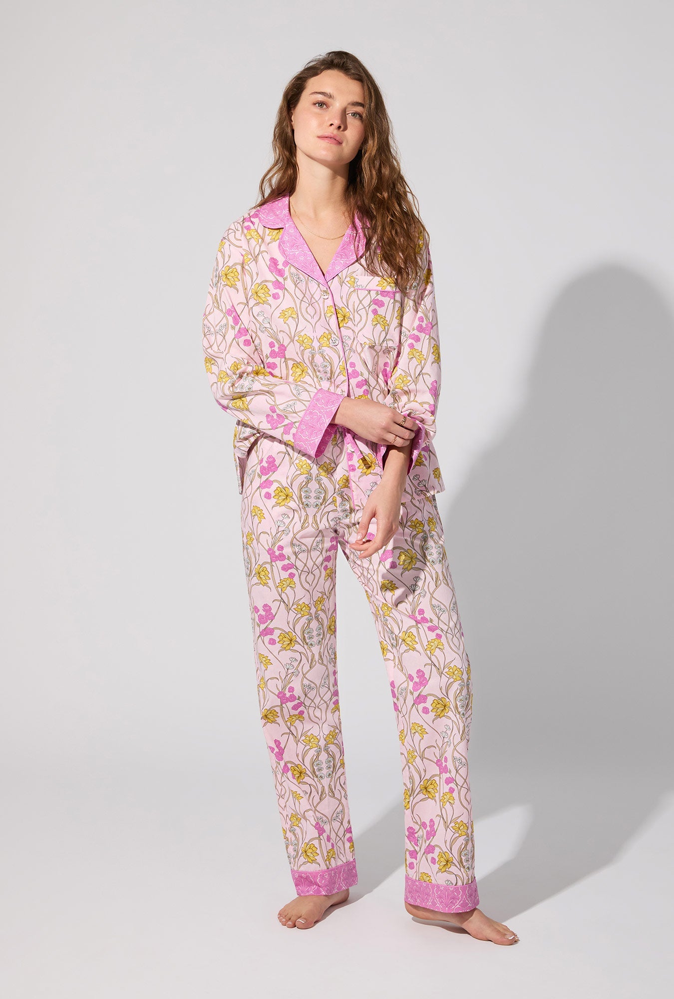 Fleur Nouveau Long Sleeve Classic Woven Cotton Poplin PJ set