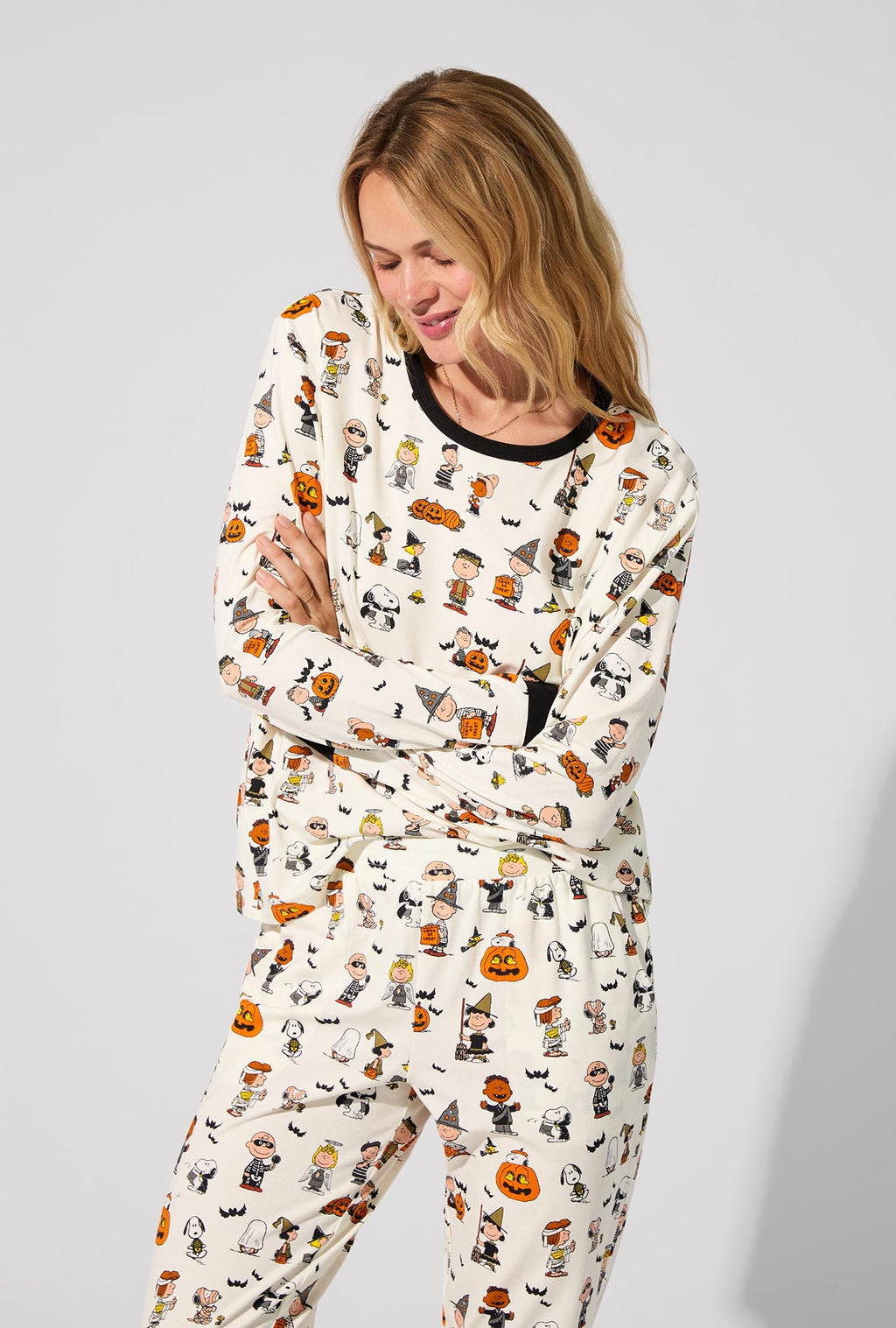 Peanuts® Snoopy's Halloween Long Sleeve Pullover Crew and Jogger Stretch Jersey PJ Set