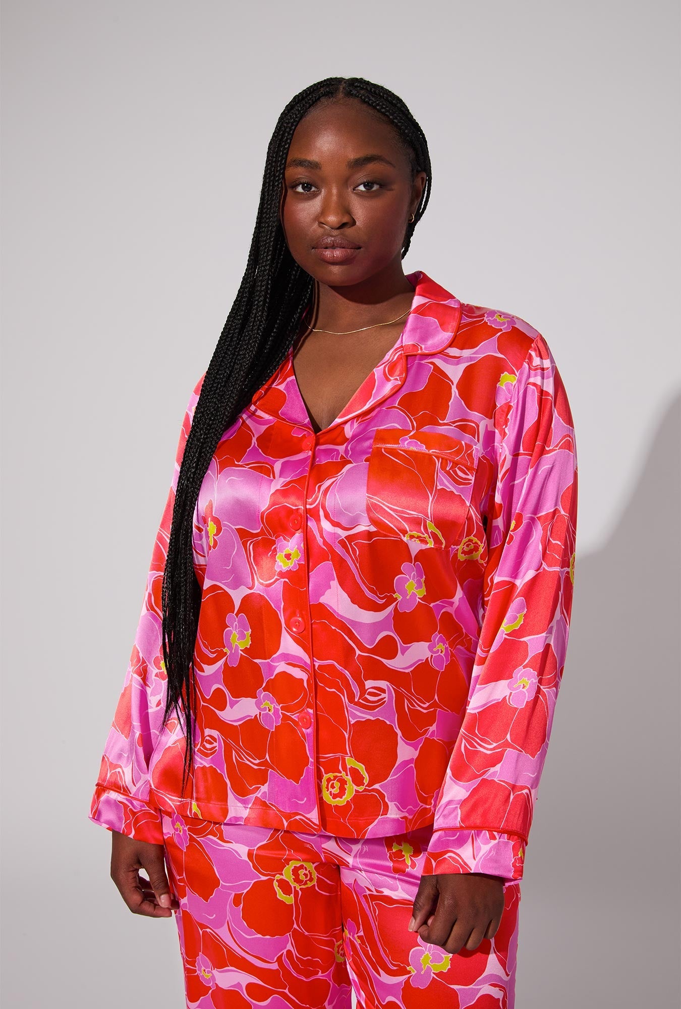 BedHead X Trina Turk Winter Orchids Long Sleeve Classic Washable Silk PJ Set