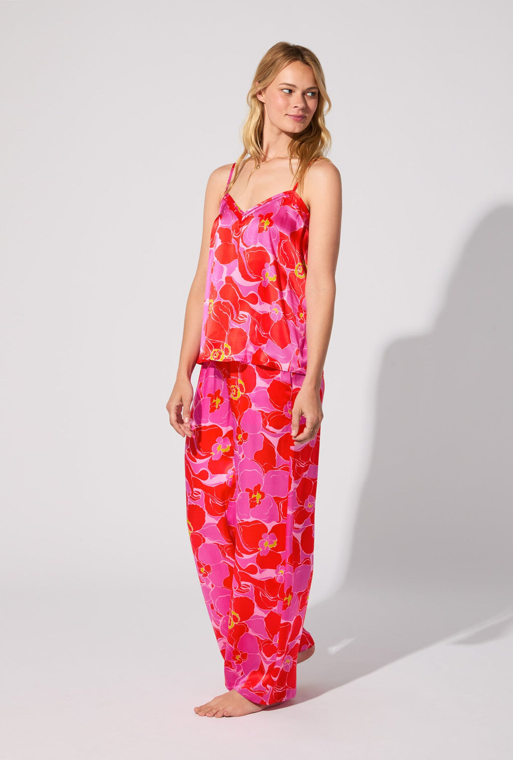 BedHead X Trina Turk Winter Orchids Cami Tank Woven Washable Silk Long PJ Set