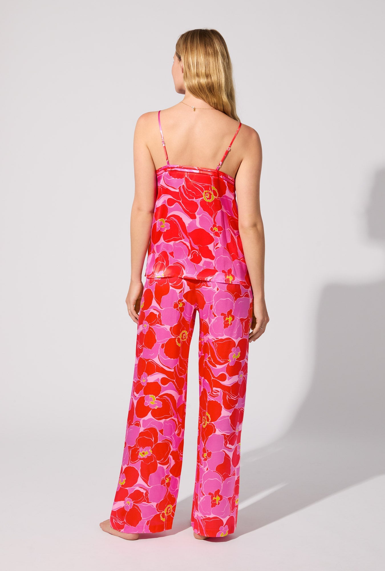 BedHead X Trina Turk Winter Orchids Cami Tank Woven Washable Silk Long PJ Set