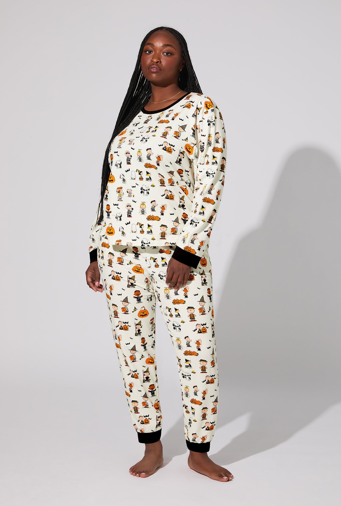 Peanuts® Snoopy's Halloween Long Sleeve Pullover Crew and Jogger Stretch Jersey PJ Set