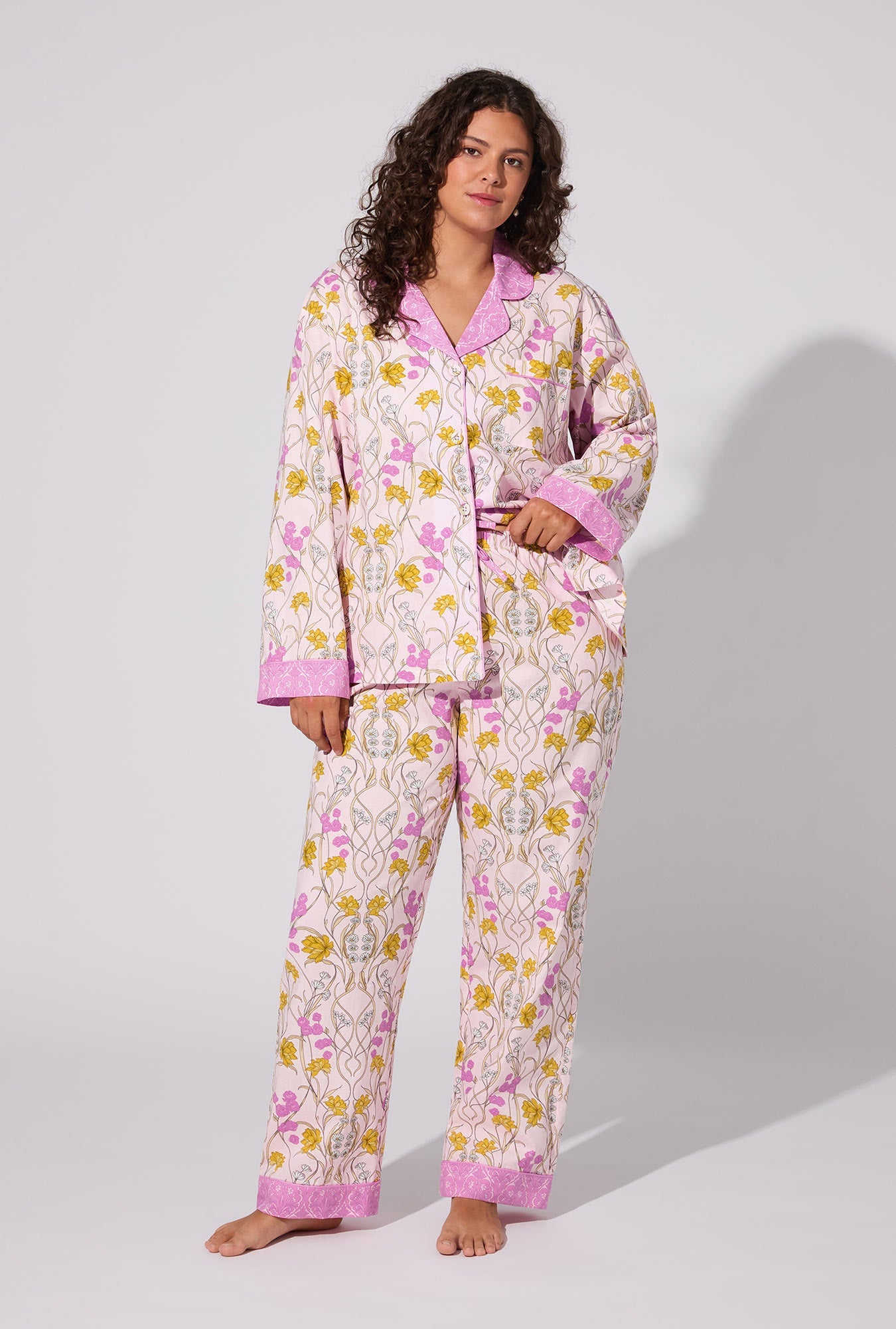 Fleur Nouveau Long Sleeve Classic Woven Cotton Poplin PJ set