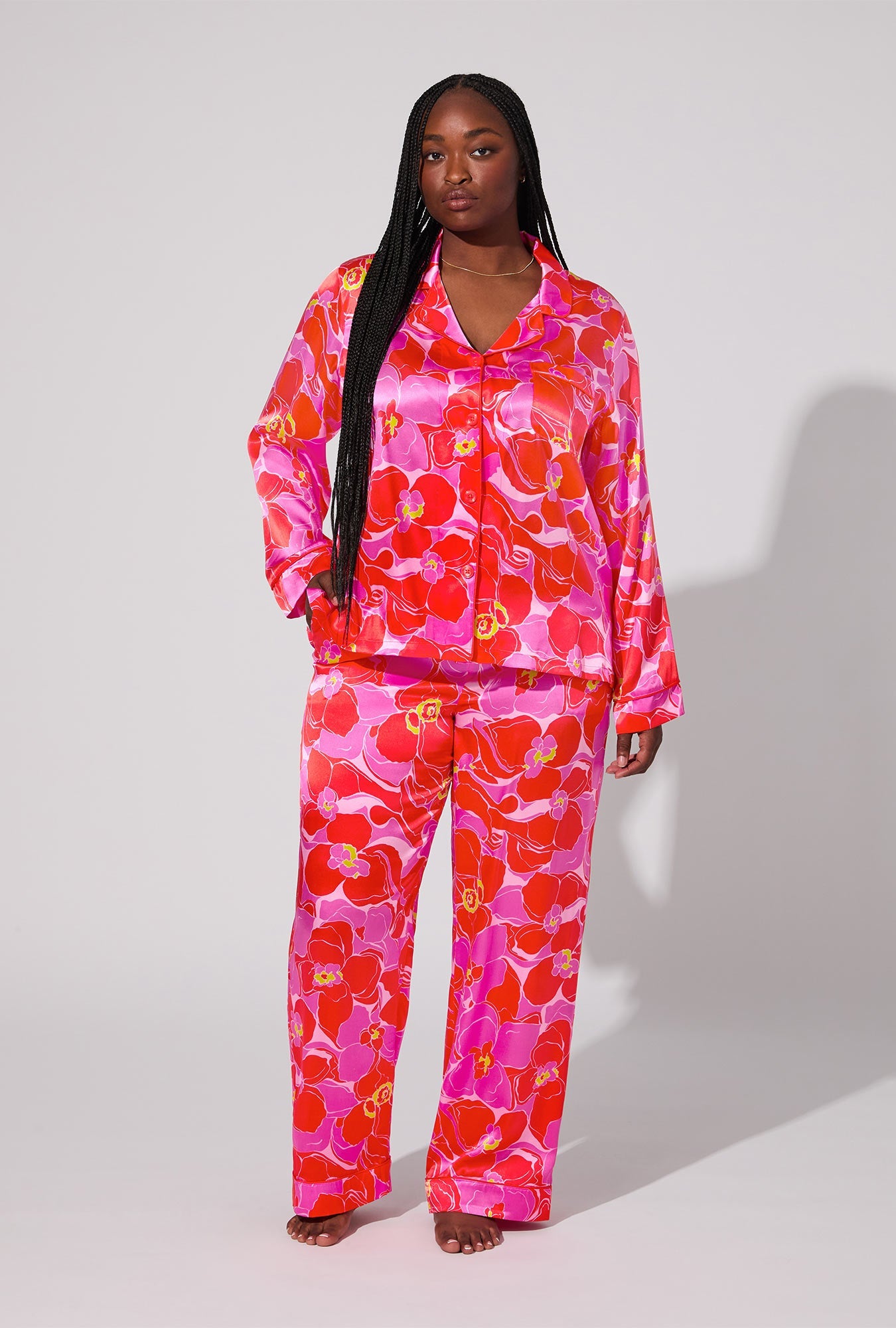 BedHead X Trina Turk Winter Orchids Long Sleeve Classic Washable Silk PJ Set