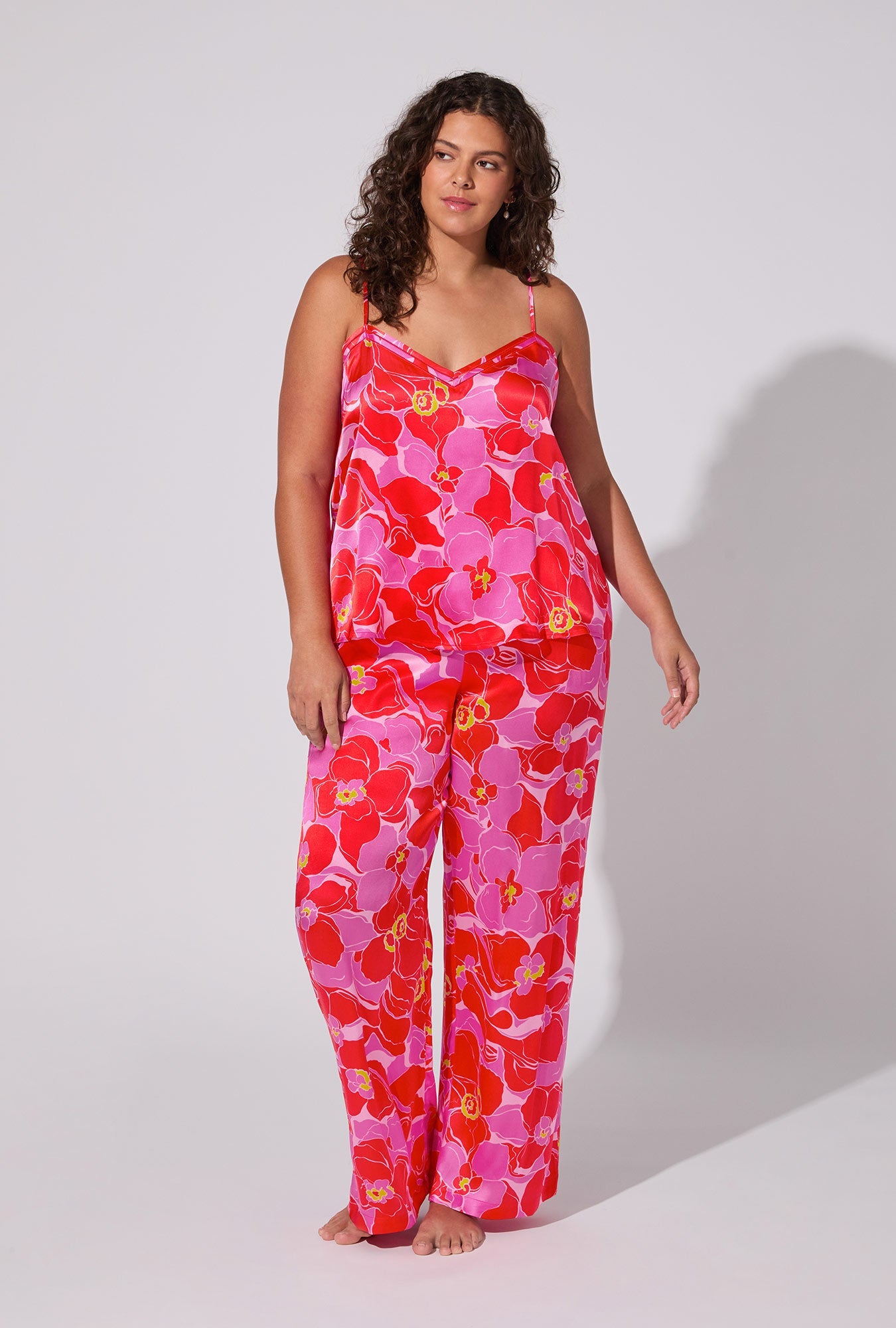 BedHead X Trina Turk Winter Orchids Cami Tank Woven Washable Silk Long PJ Set